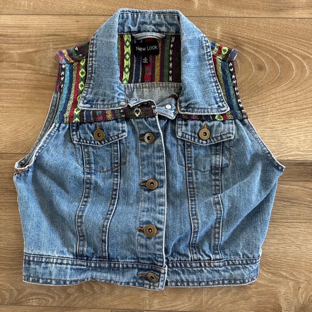 Girl’s New Look Denim Vest with Colorful Accents Sz small